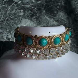 Gold-Tone Turquoise & Clear Crystal Statement Bracelet